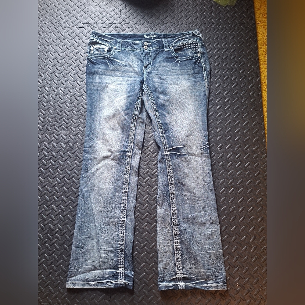 Amethyst Jeans Distressed Blue Flare Jeans